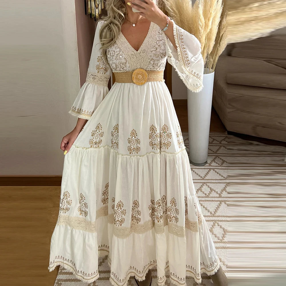 Mesh Spliced Elegant Plus Size Women Dress Crew Neck Casual Short Sleeve Loose Summer Female Party Evening Maxi Dresses Vestidos