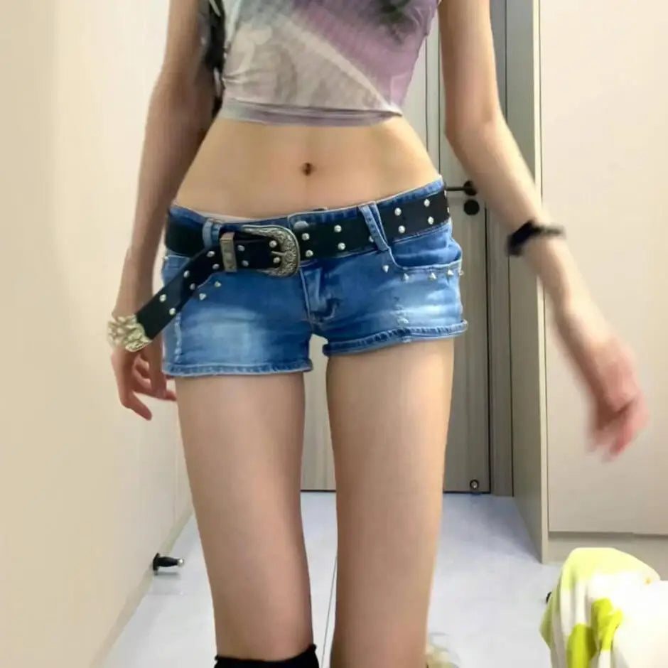 Y2k Rivet Low Waist Denim Super Shorts Women 2026 Summer New Jean Y2k Shorts Шорти